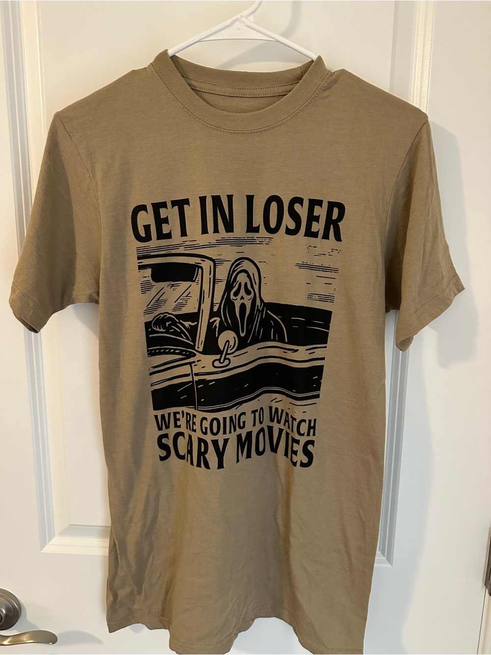 Scream Ghost Face Classic Crew Neck T-Shirt in Khaki